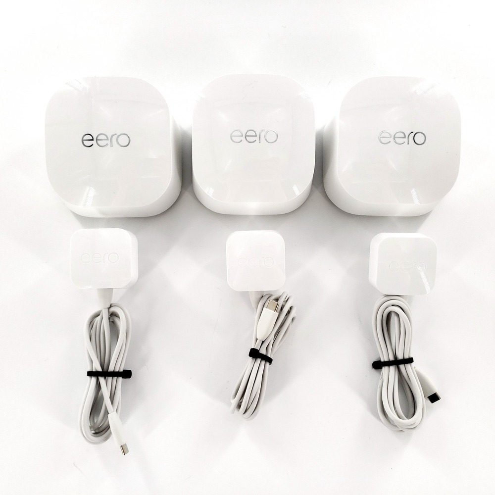 Eero 6+ Dual-Band AX3000 Wi-Fi Mesh Router Lot Of 3 R010001 White w/ Adapters